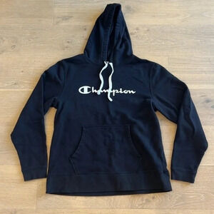 Champion Sweatshirt Logo Large Black White Hoodie Cozy Soft Oversized Mens Shirt